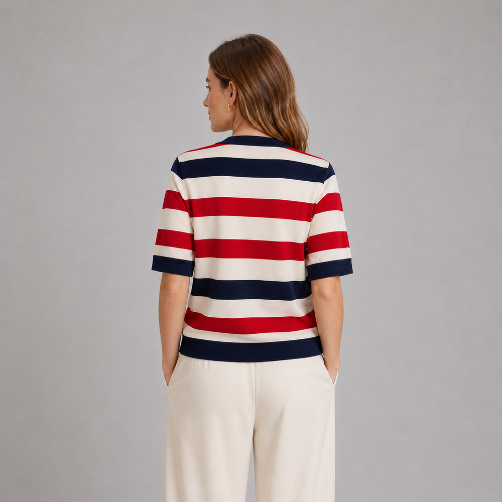 Cilvella | Tencel Lyocell Striped V-Neck Cardigan