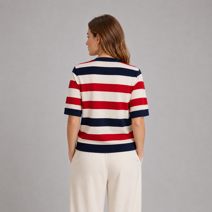 Cilvella | Tencel Lyocell Striped V-Neck Cardigan