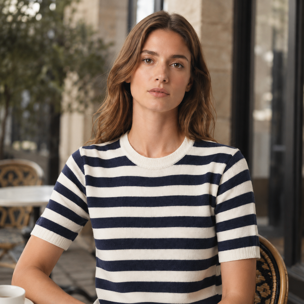Cilvella | Tencel Lyocell Striped Short Sleeve T-Shirt