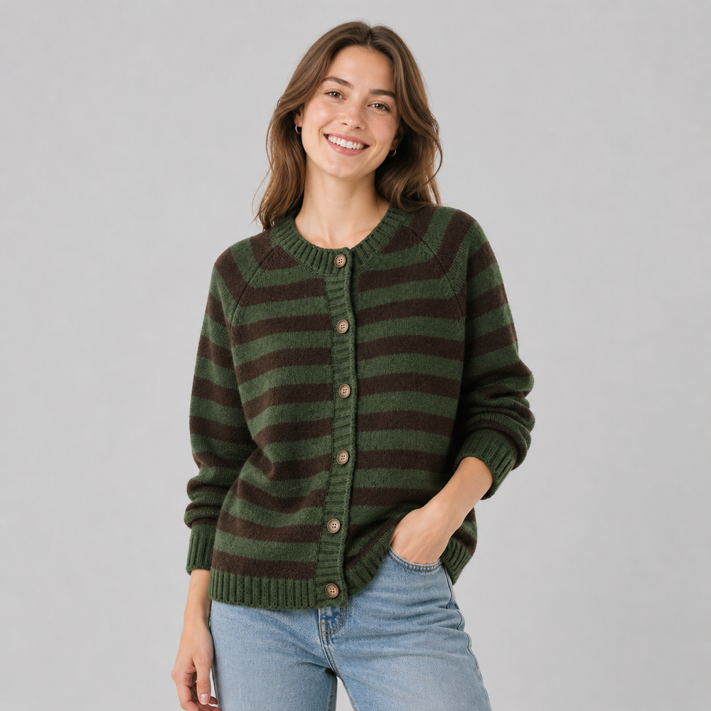 CILVELLA — Cashmere Blend Striped Knit Cardigan