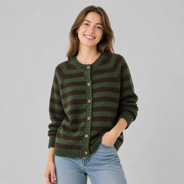 CILVELLA — Cashmere Blend Striped Knit Cardigan
