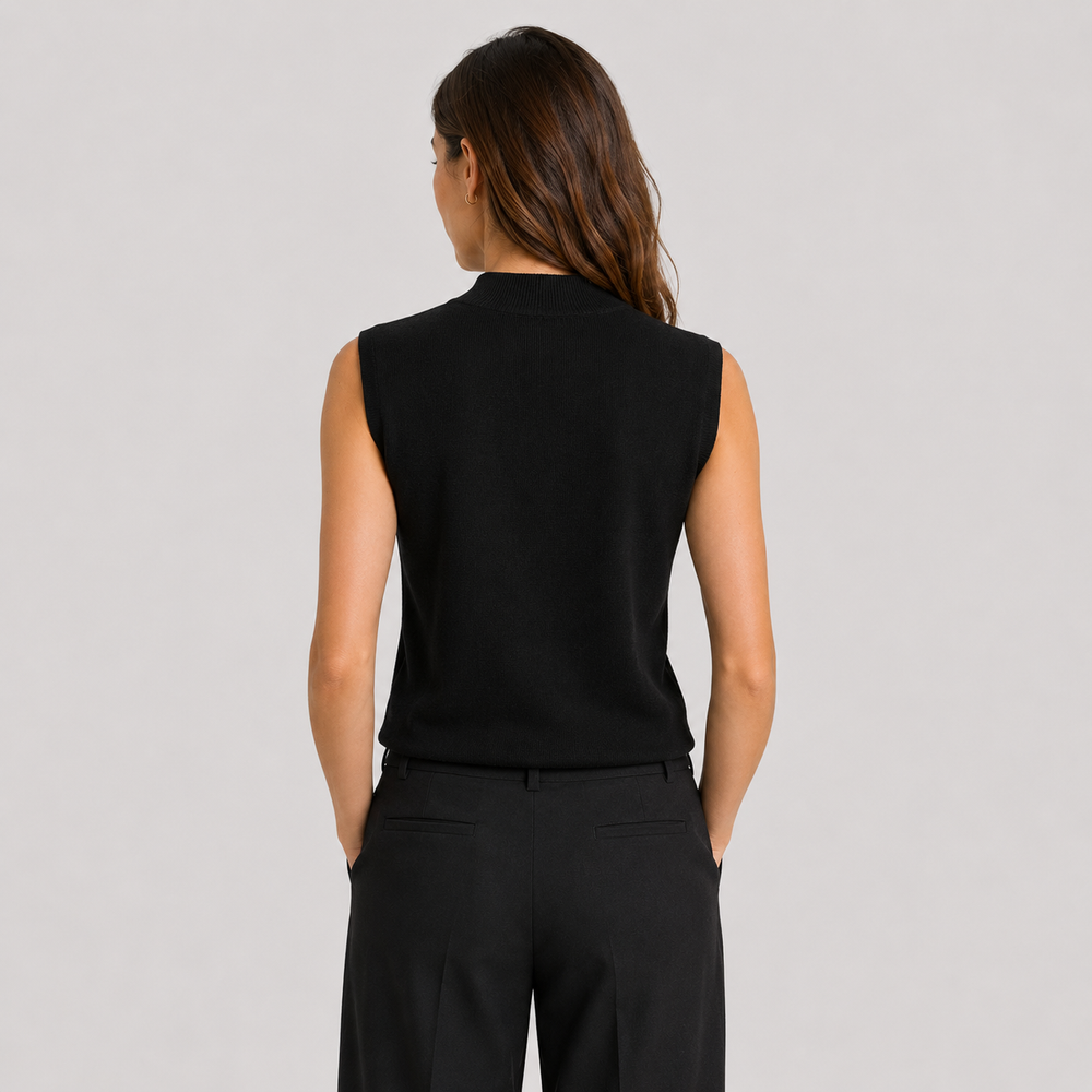 Cilvella | Tencel Lyocell Sleeveless Mock-Neck Knit Top