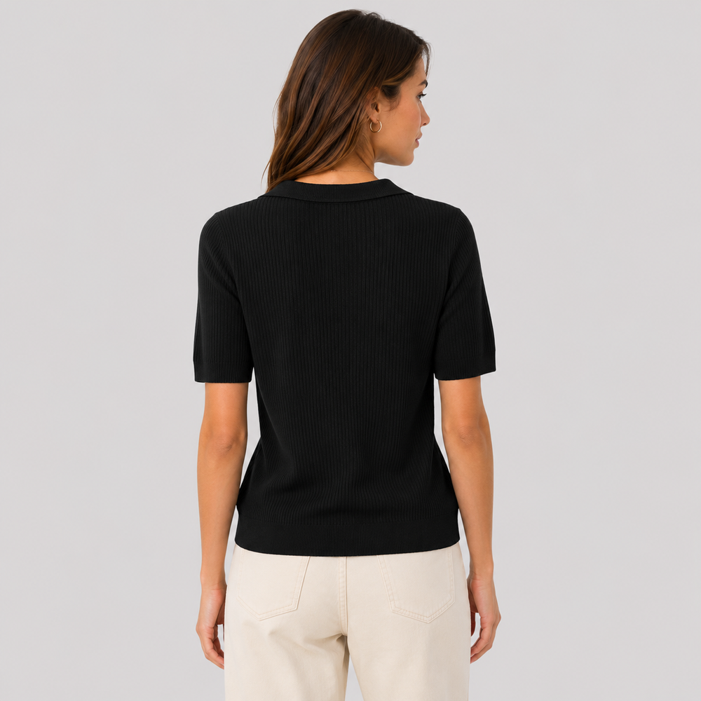 Cilvella | Tencel Lyocell Ribbed Knit Polo T-Shirt