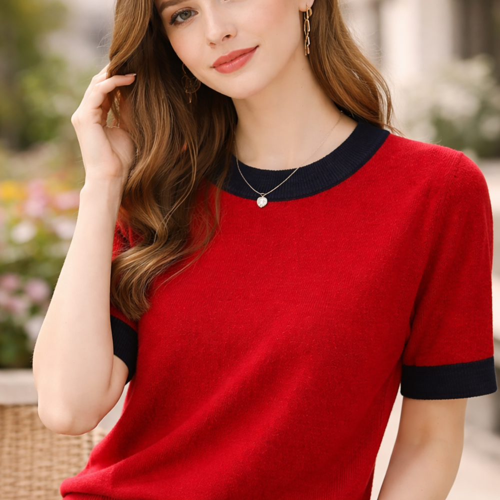 CILVELLA — Merino Wool Short Sleeve Knit Top