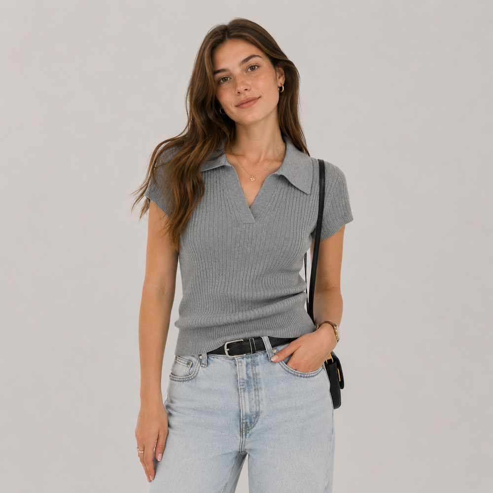 Cilvella | Tencel Lyocell Knitted Polo T-Shirt