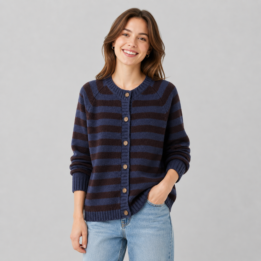 CILVELLA — Cashmere Blend Striped Knit Cardigan