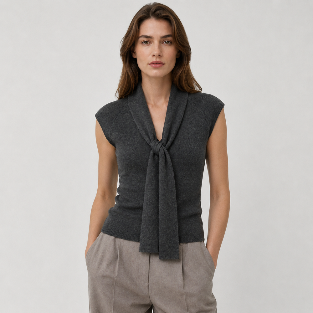 Cilvella | Tencel Lyocell Sleeveless Shawl-Tie Knit Top