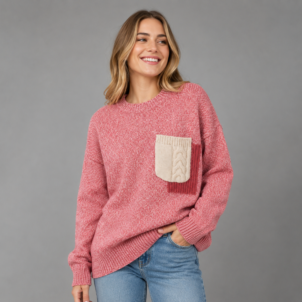 CILVELLA — Cashmere Blend Contrast Pocket Sweater