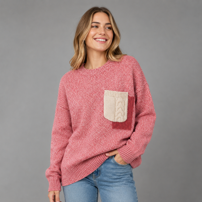 CILVELLA — Cashmere Blend Contrast Pocket Sweater