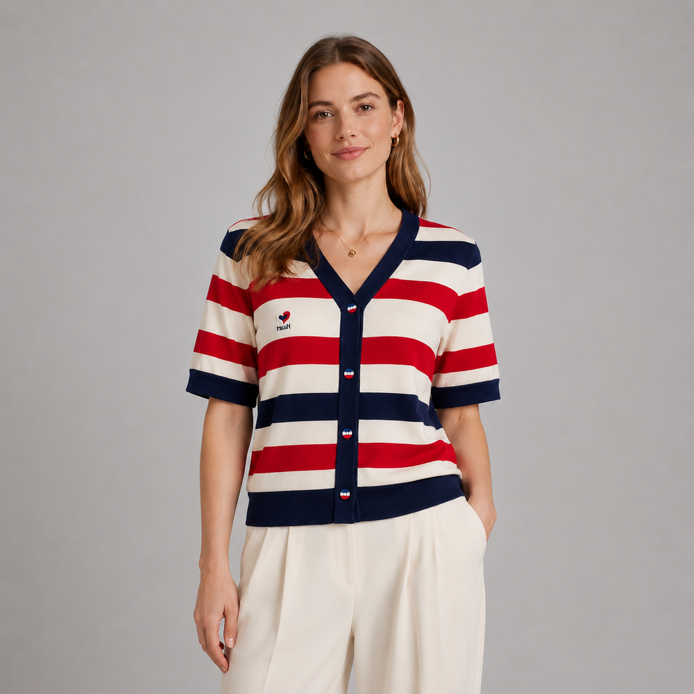 Cilvella | Tencel Lyocell Striped V-Neck Cardigan