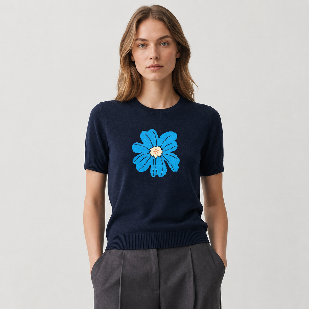 Cilvella | Tencel Lyocell Floral Knit T-Shirt