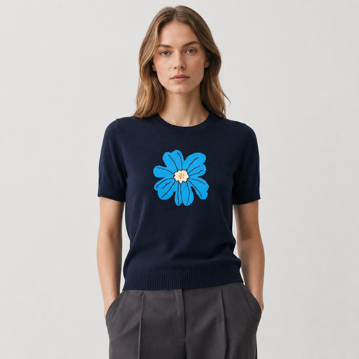 Cilvella | Tencel Lyocell Floral Knit T-Shirt