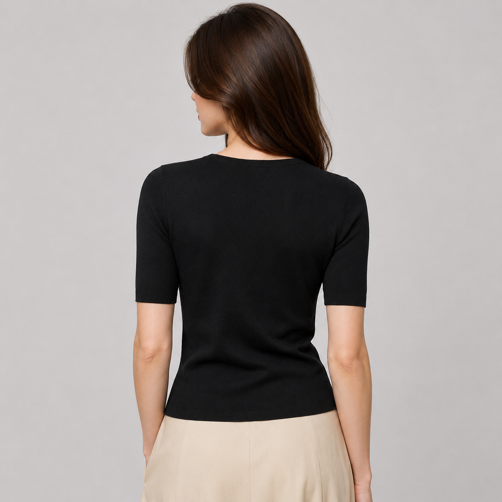 Cilvella | Tencel Lyocell Short Sleeve V-Neck Knit Top