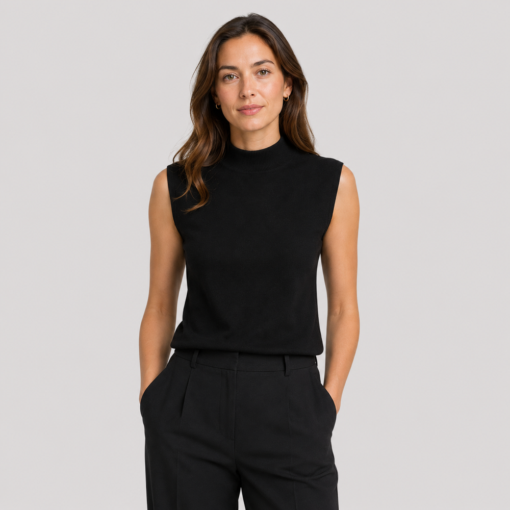 Cilvella | Tencel Lyocell Sleeveless Mock-Neck Knit Top