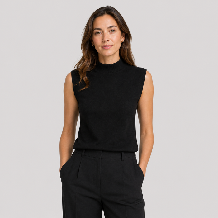 Cilvella | Tencel Lyocell Sleeveless Mock-Neck Knit Top
