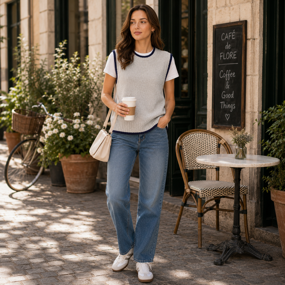 CILVELLA — Cashmere Blend Contrast Trim Knit Vest