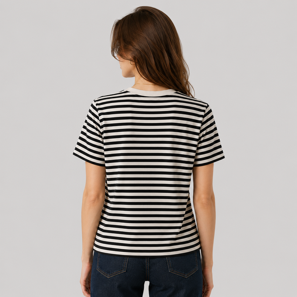 Cilvella | Tencel Lyocell Relaxed Fit Striped Knit T-Shirt