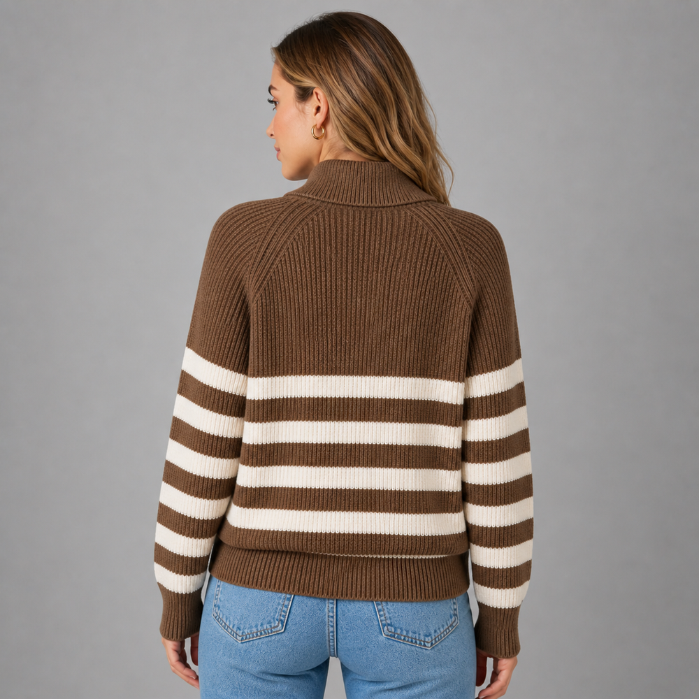 CILVELLA — Cashmere Blend Half-Zip Striped Sweater