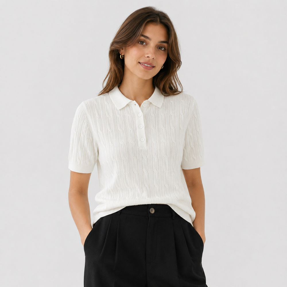 Cilvella | Tencel Lyocell Cable Knit Polo T-Shirt