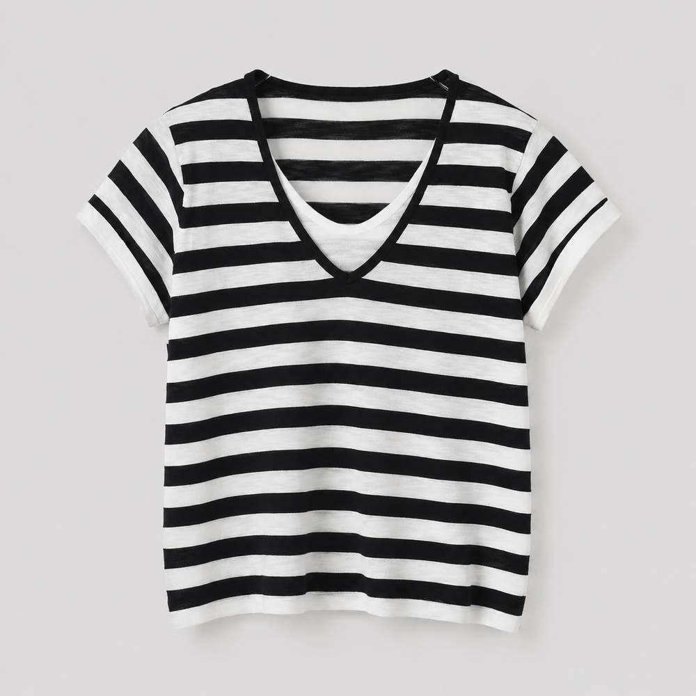 Cilvella | Tencel Lyocell Layered-Look Striped Knit T-Shirt