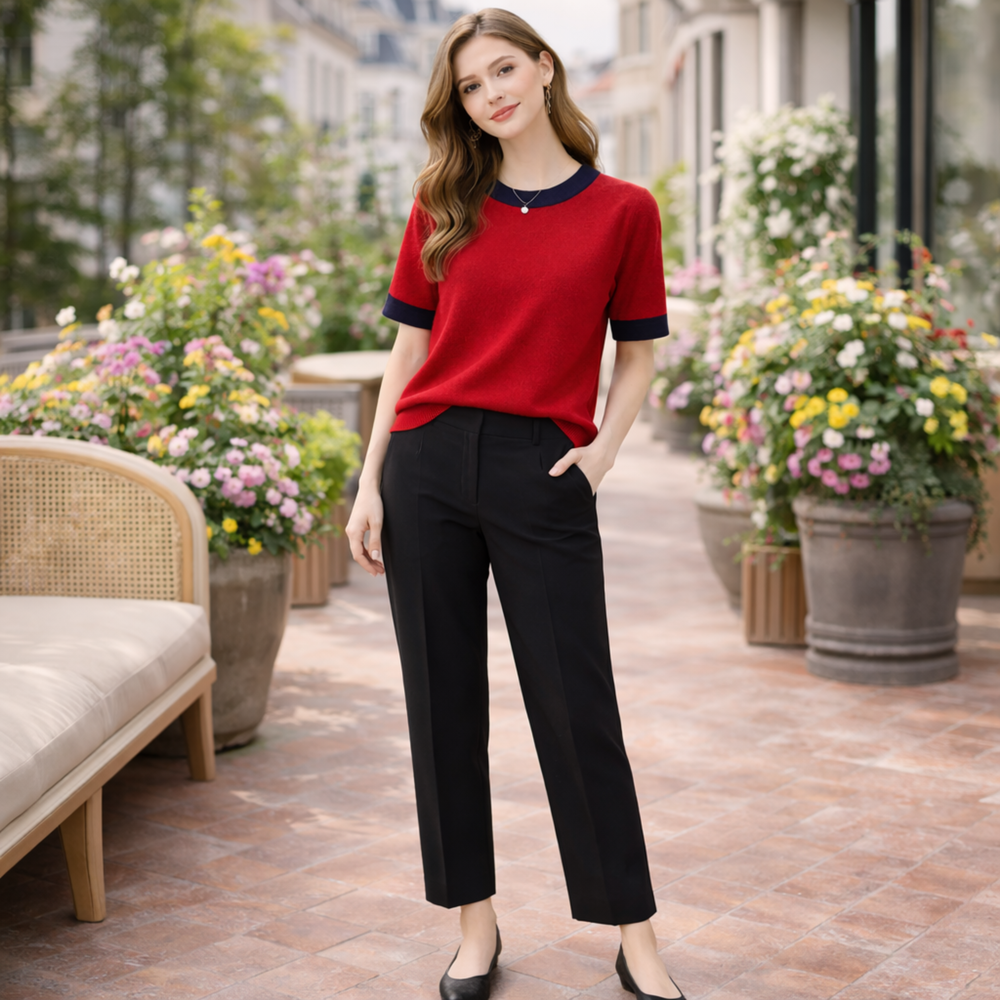 CILVELLA — Merino Wool Short Sleeve Knit Top
