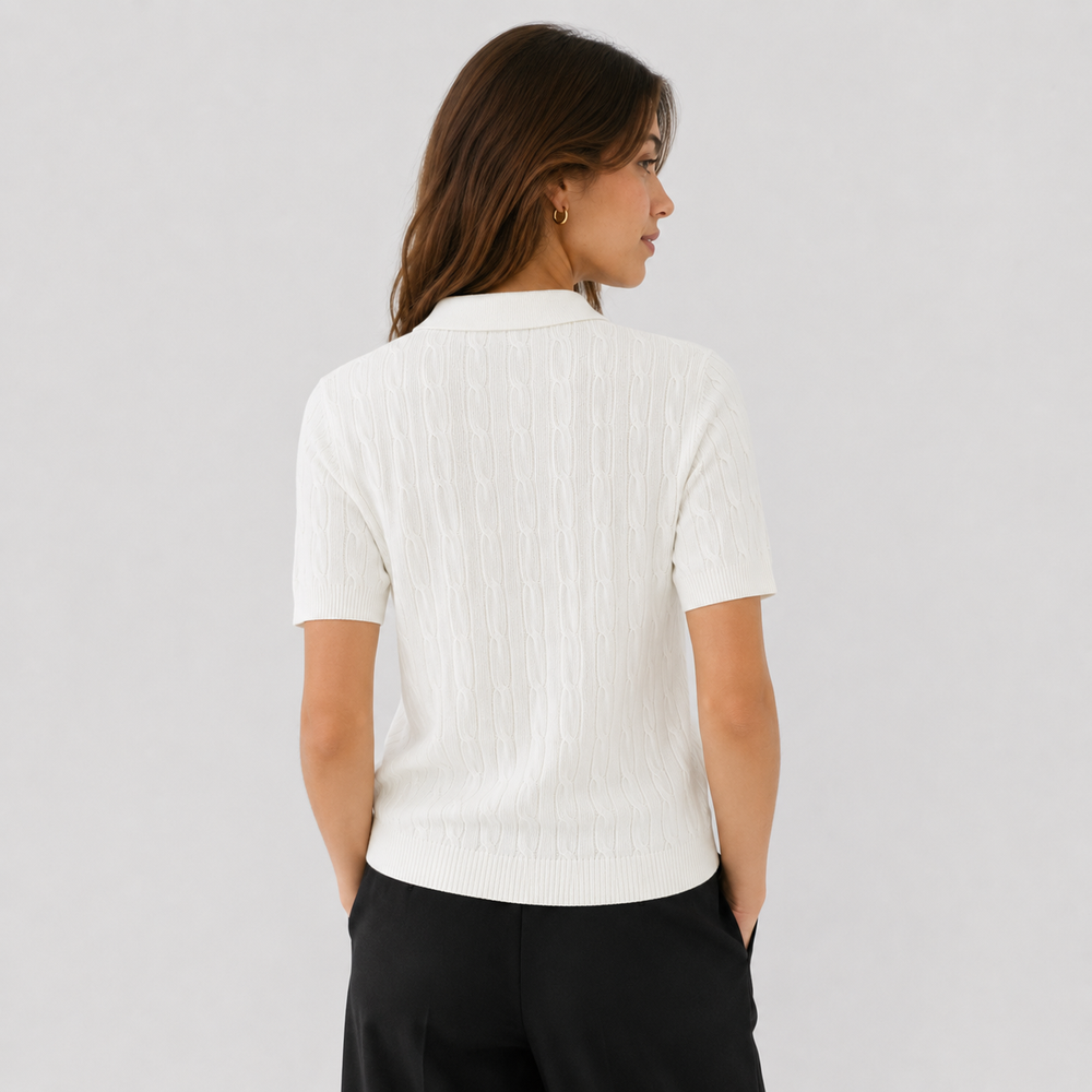 Cilvella | Tencel Lyocell Cable Knit Polo T-Shirt