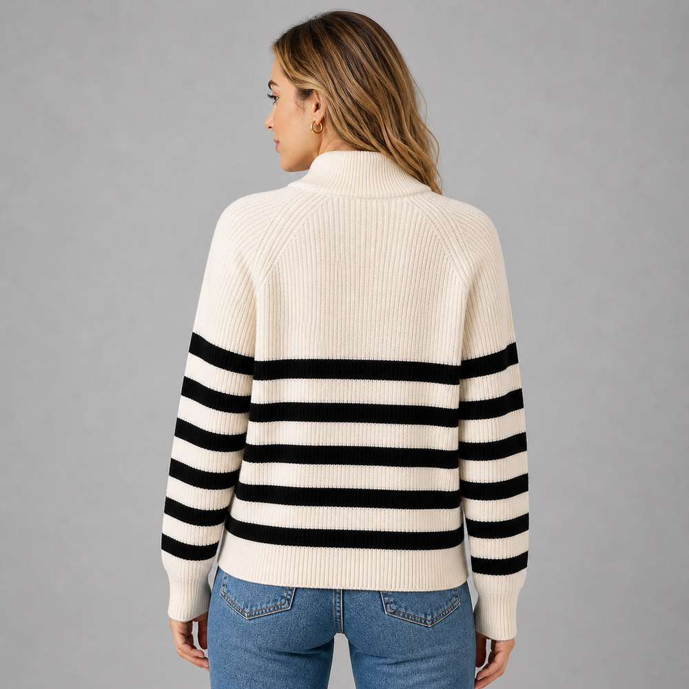 CILVELLA — Cashmere Blend Half-Zip Striped Sweater