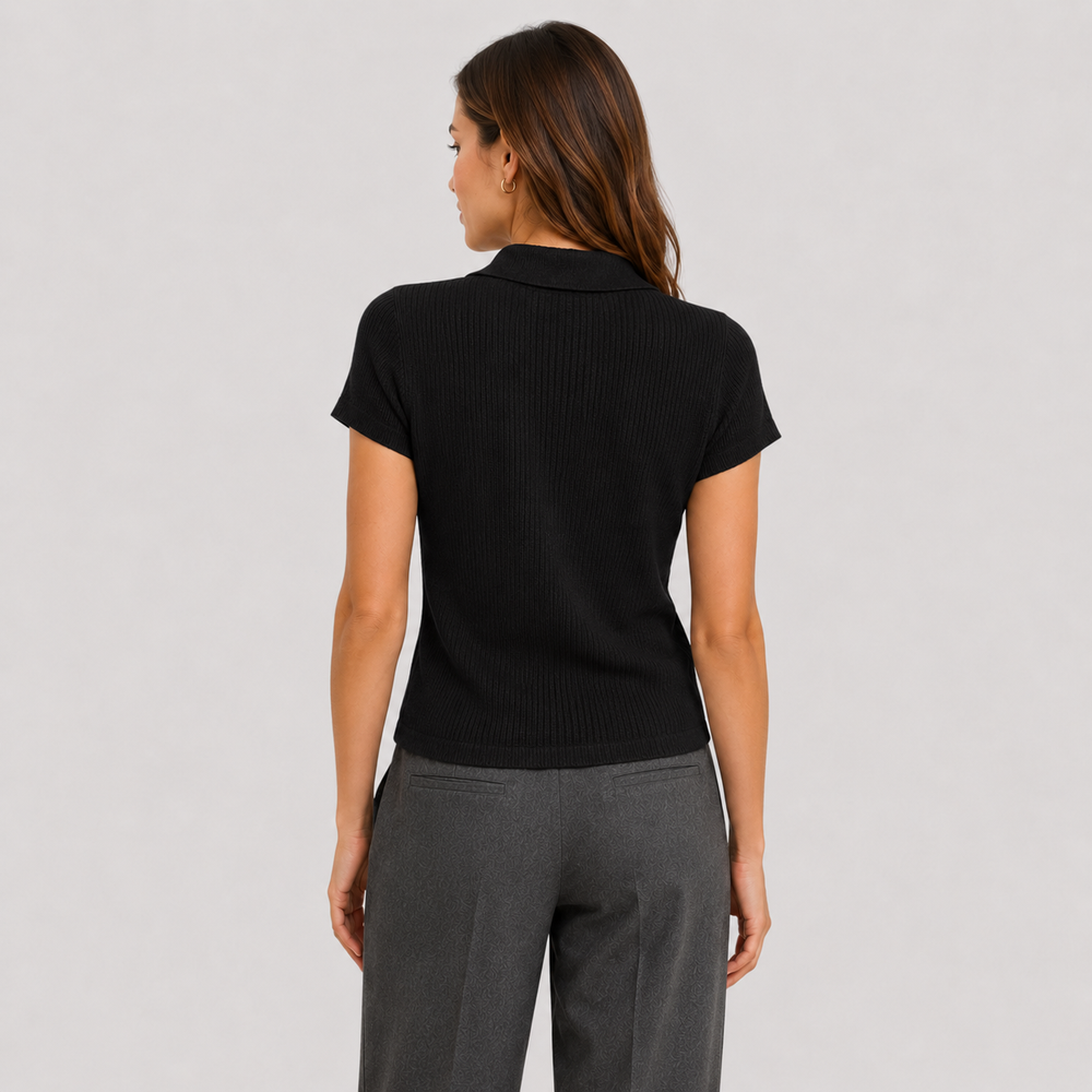 Cilvella | Tencel Lyocell V-Neck Knit Polo T-Shirt