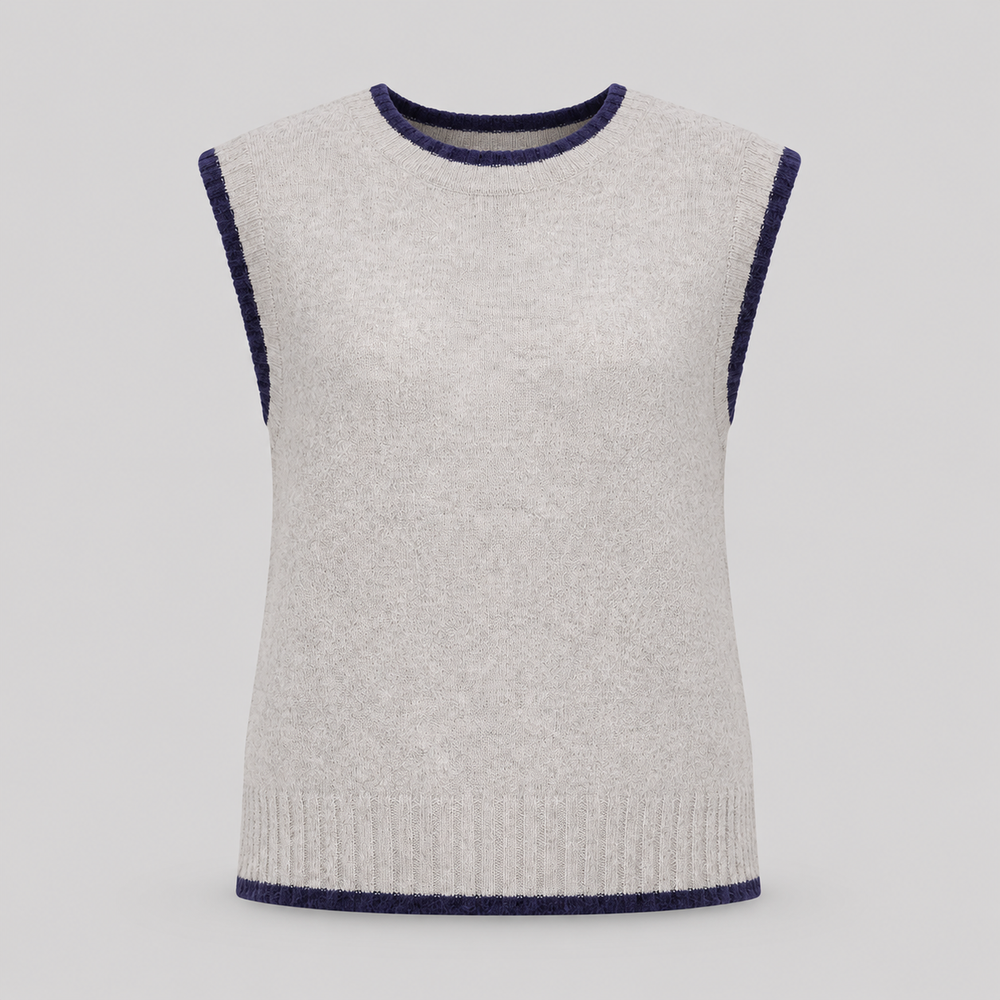 CILVELLA — Cashmere Blend Contrast Trim Knit Vest