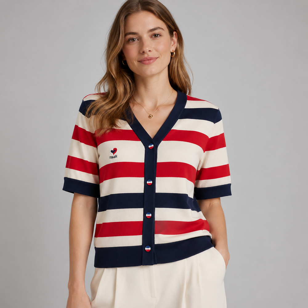 Cilvella | Tencel Lyocell Striped V-Neck Cardigan
