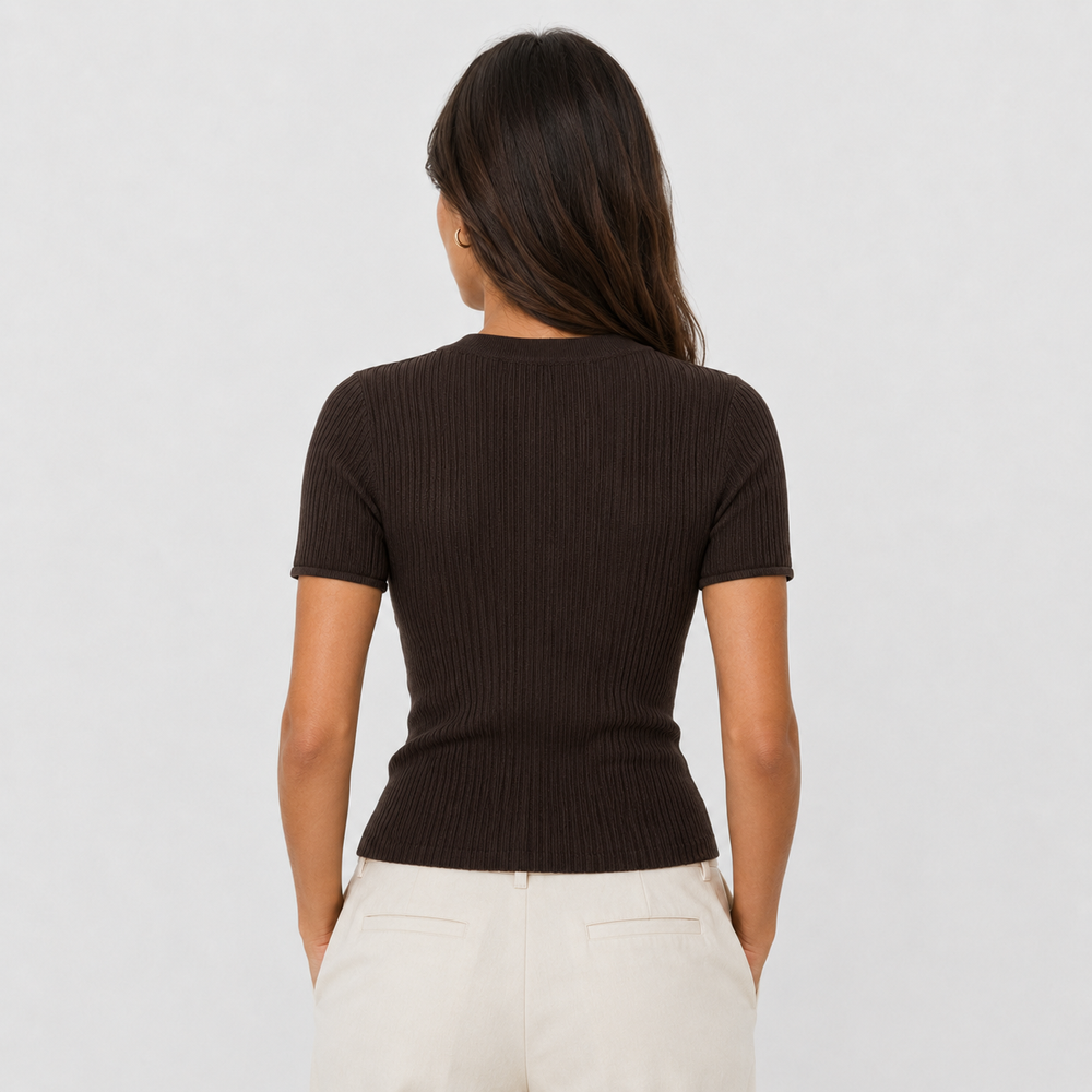 Cilvella | Tencel Lyocell V-Neck Button T-Shirt