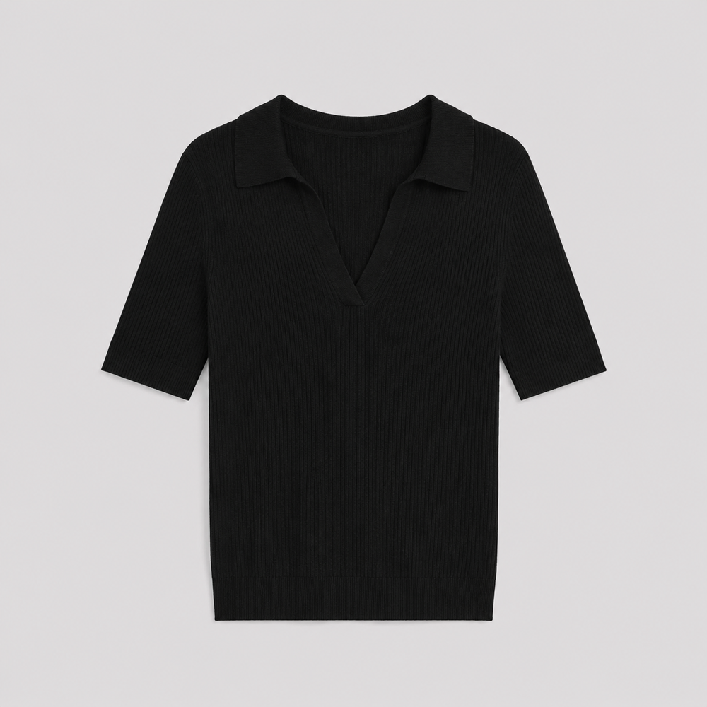 Cilvella | Tencel Lyocell Ribbed Knit Polo T-Shirt