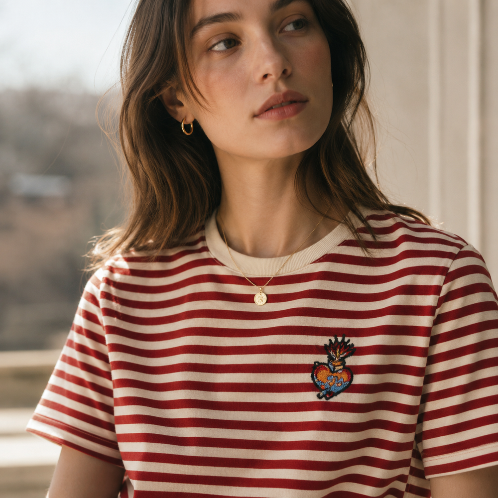 Cilvella | Tencel Lyocell Relaxed Fit Striped Knit T-Shirt