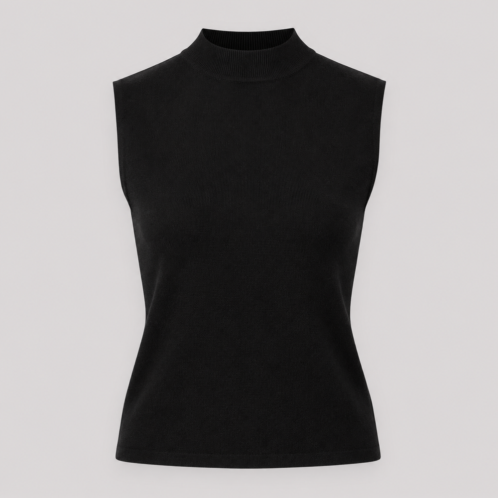 Cilvella | Tencel Lyocell Sleeveless Mock-Neck Knit Top