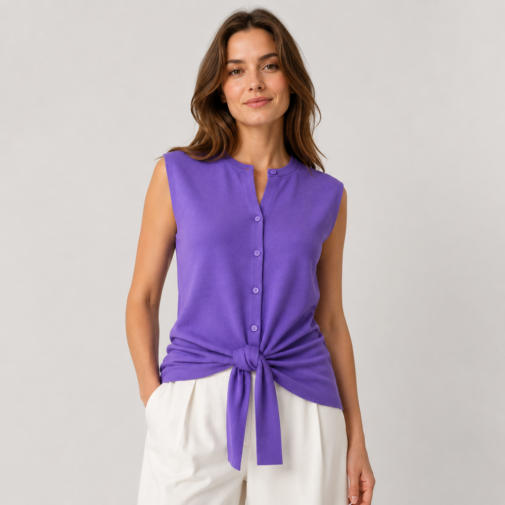 Cilvella | Tencel Lyocell Sleeveless Button-Down Knit Top