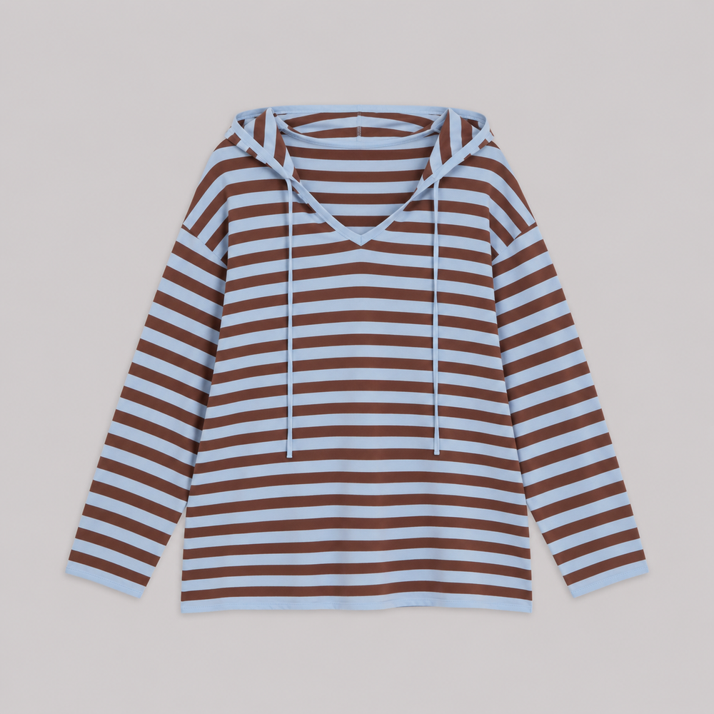 Cilvella | Tencel Lyocell Striped V-Neck Knit Top