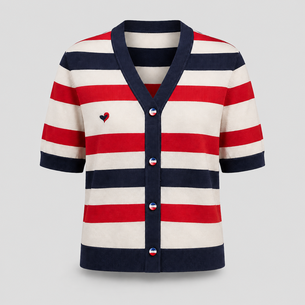 Cilvella | Tencel Lyocell Striped V-Neck Cardigan