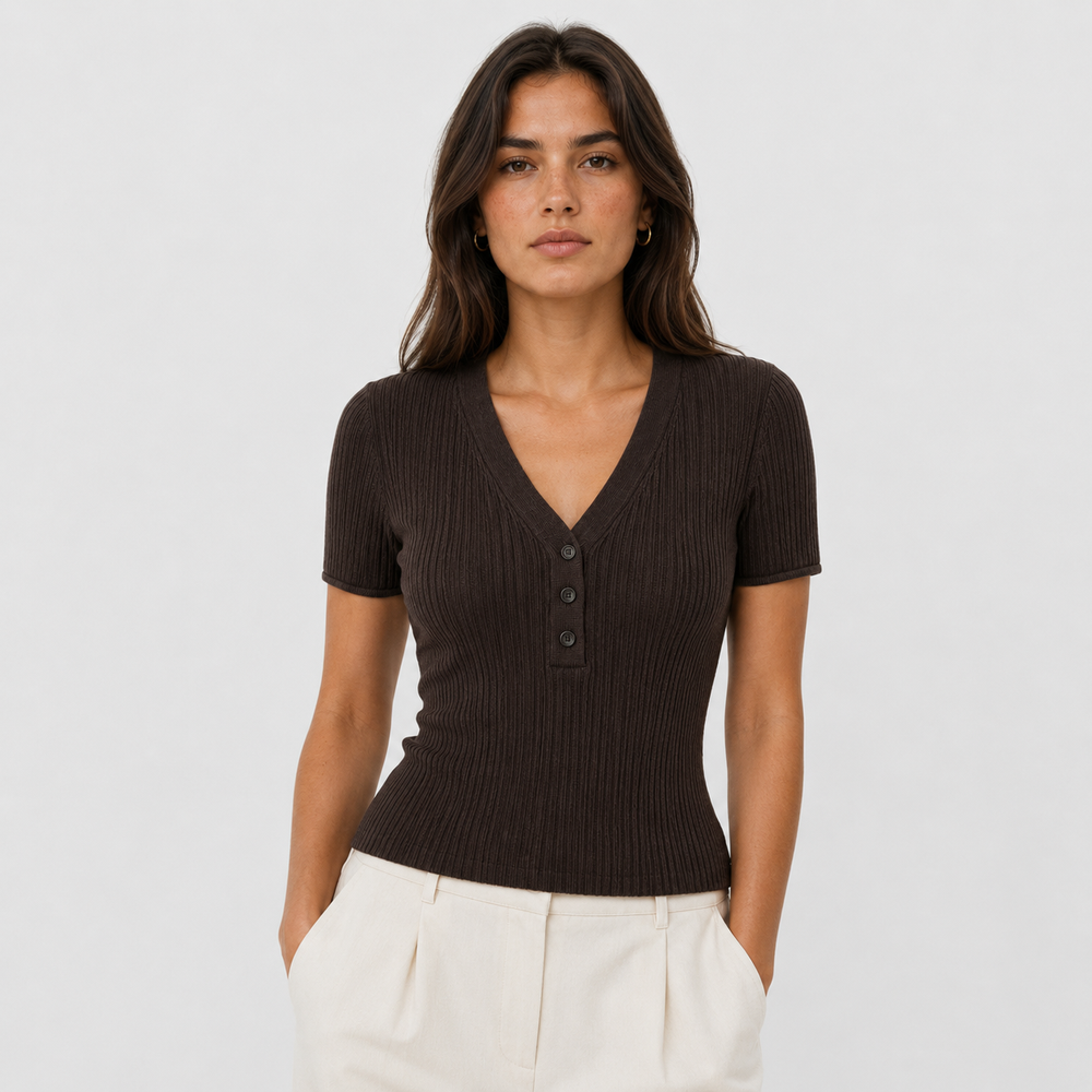 Cilvella | Tencel Lyocell V-Neck Button T-Shirt