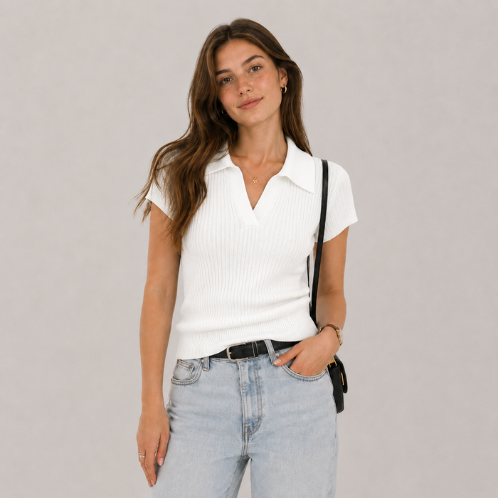 Cilvella | Tencel Lyocell Knitted Polo T-Shirt