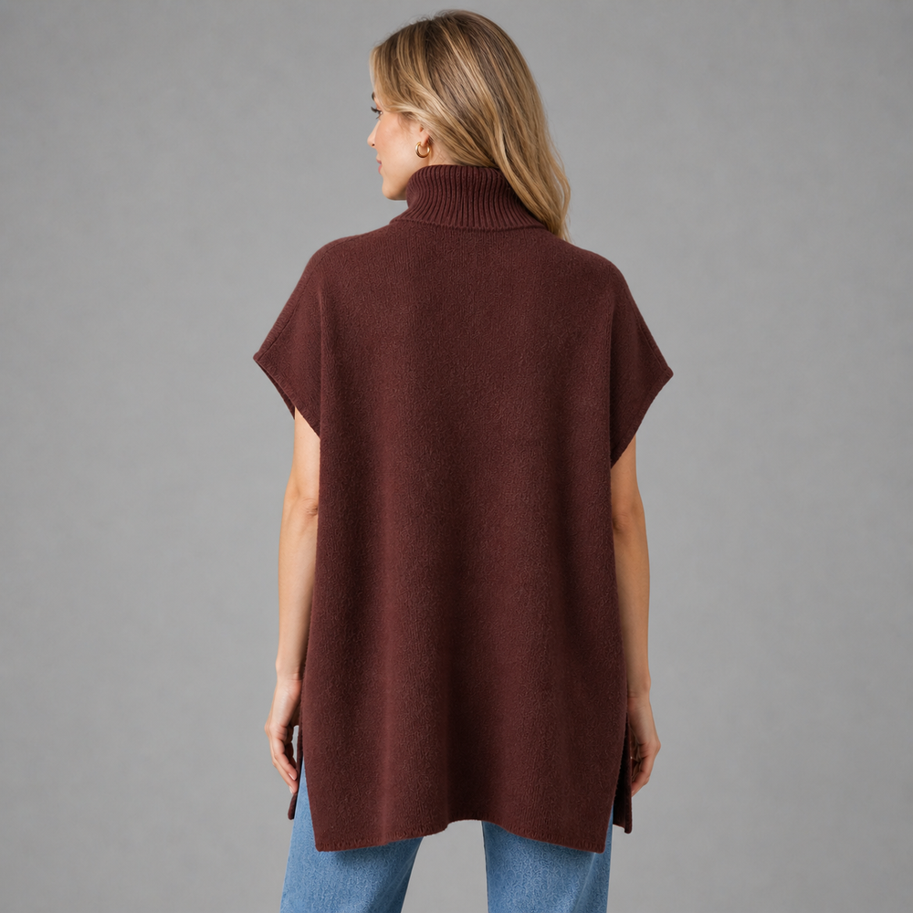 CILVELLA — Cashmere Blend Turtleneck Knit Poncho