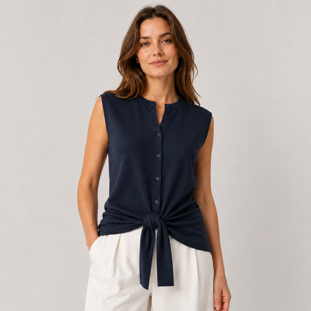 Cilvella | Tencel Lyocell Sleeveless Button-Down Knit Top