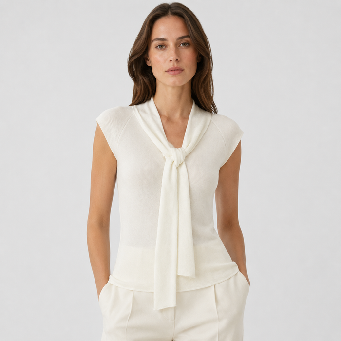 Cilvella | Tencel Lyocell Sleeveless Shawl-Tie Knit Top
