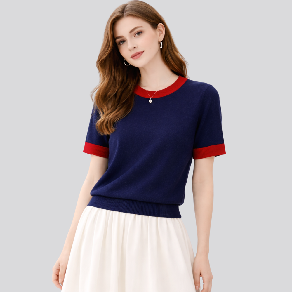 CILVELLA — Merino Wool Short Sleeve Knit Top