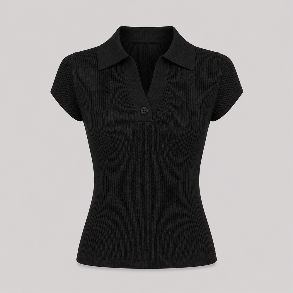 Cilvella | Tencel Lyocell V-Neck Knit Polo T-Shirt
