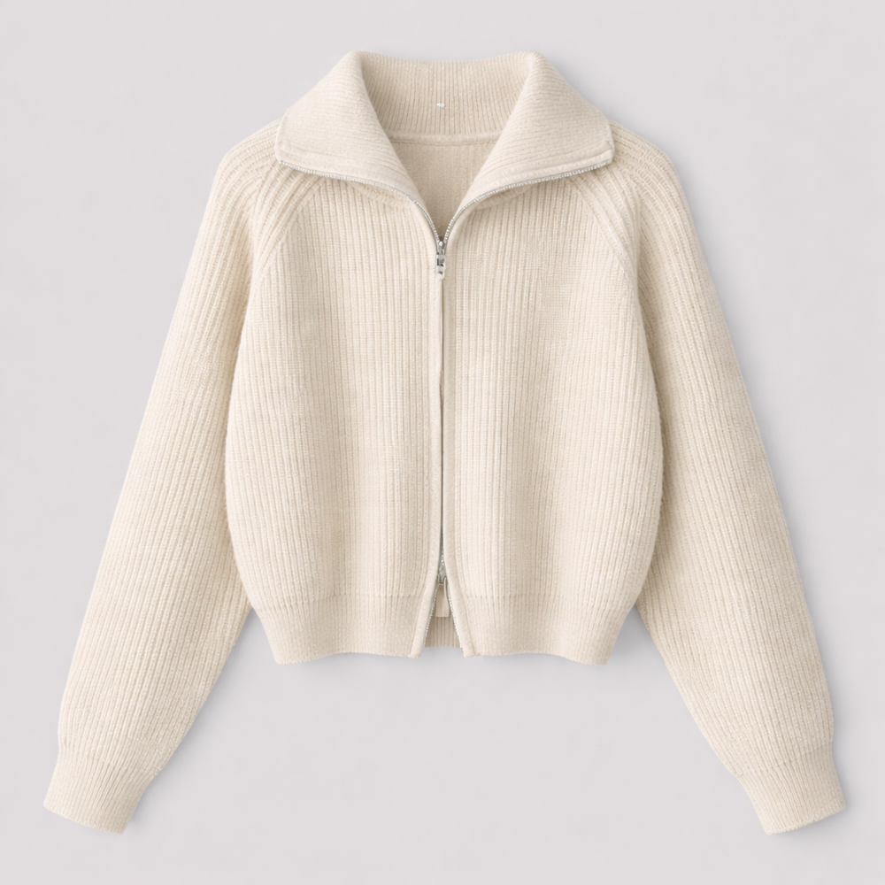 CILVELLA — Merino Wool Ribbed Zip Cardigan