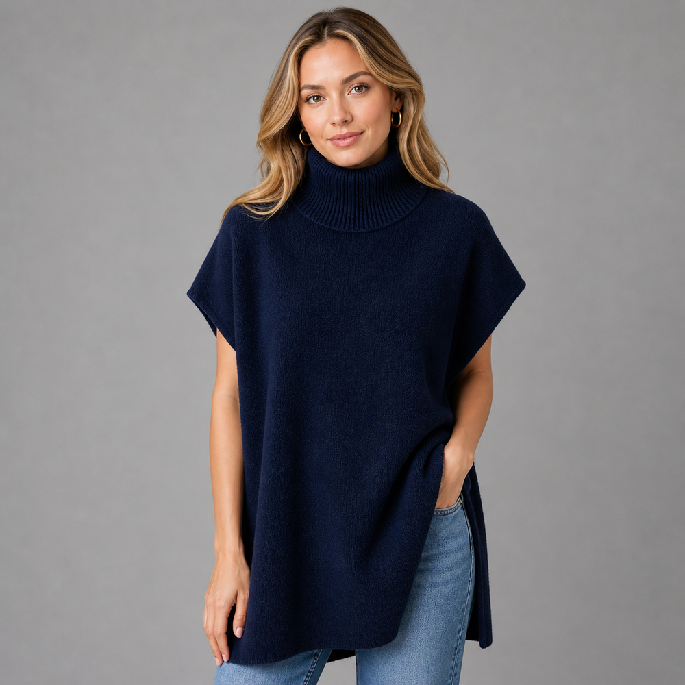 CILVELLA — Cashmere Blend Turtleneck Knit Poncho