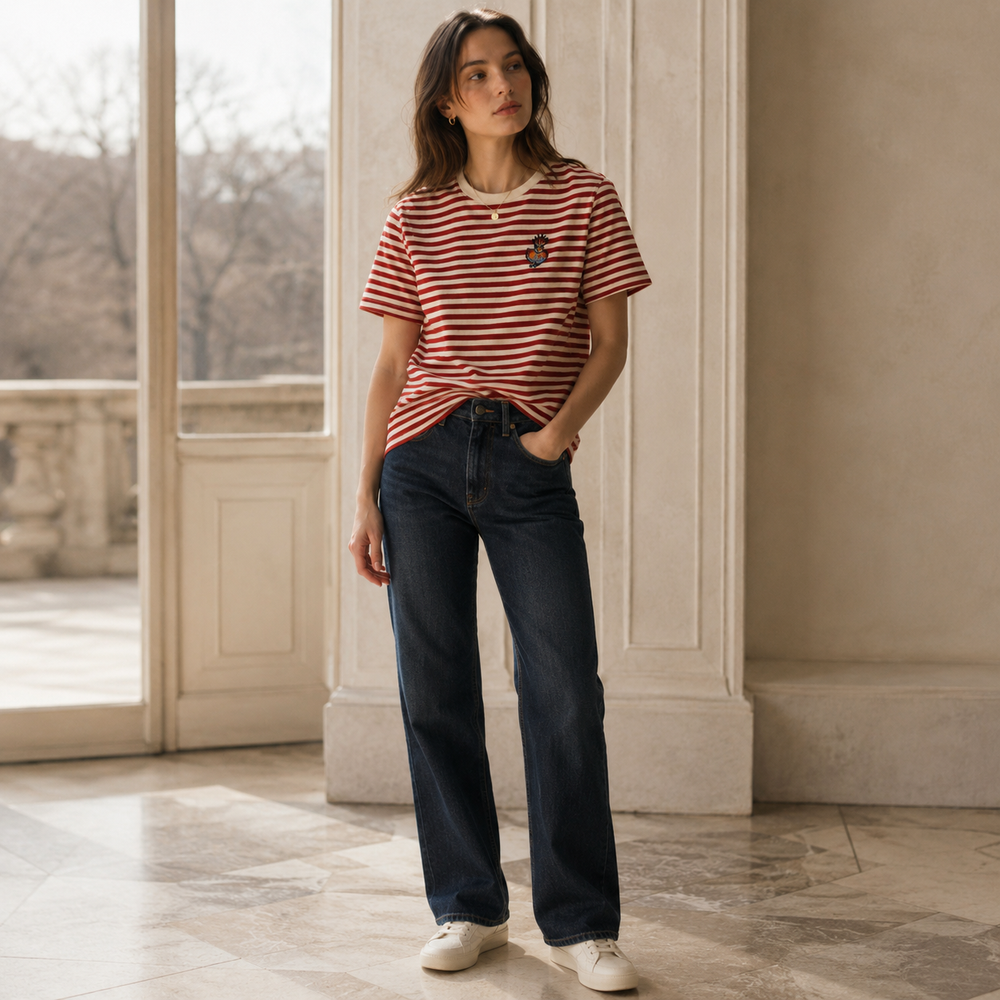 Cilvella | Tencel Lyocell Relaxed Fit Striped Knit T-Shirt