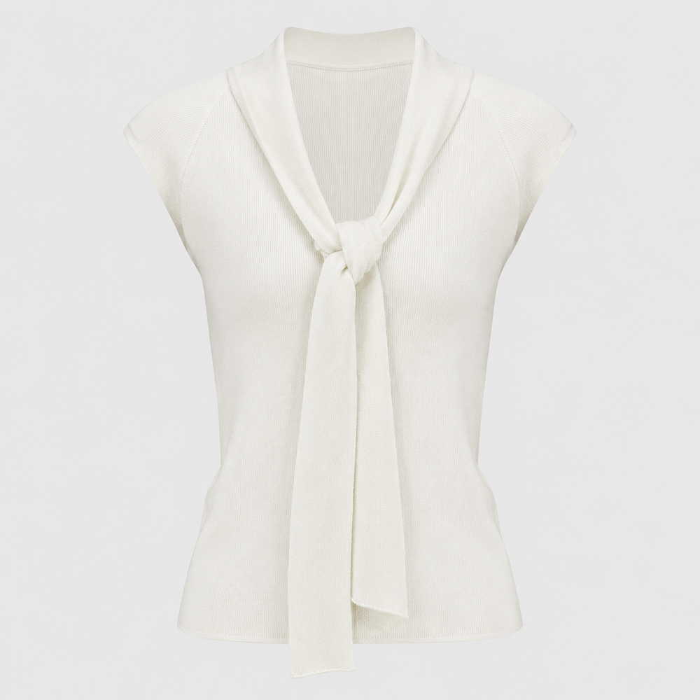 Cilvella | Tencel Lyocell Sleeveless Shawl-Tie Knit Top