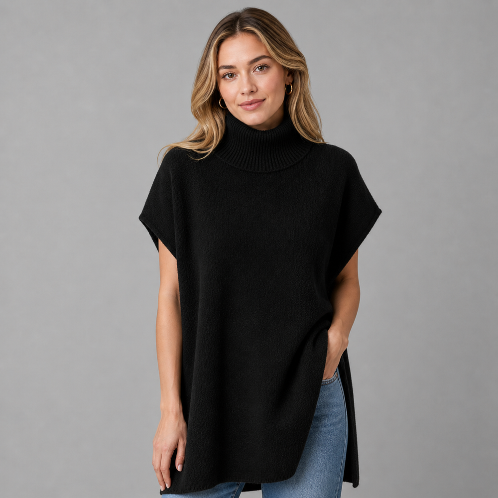 CILVELLA — Cashmere Blend Turtleneck Knit Poncho