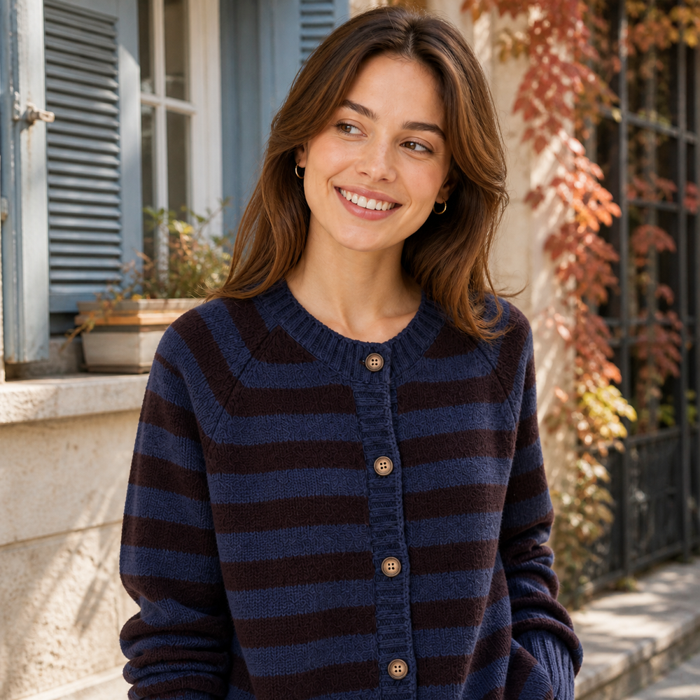 CILVELLA — Cashmere Blend Striped Knit Cardigan